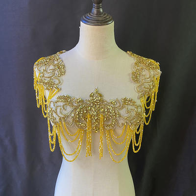 Gold Rhinestone Applique With Chains For Costume, Body Jewelry