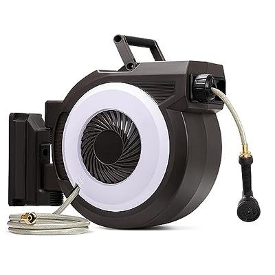  Ayleid Retractable Garden Hose Reel,5/8 in x 100 FT Wall  Mounted Hose Reel, with 9- Function Sprayer Nozzle, Any Length Lock/Slow  Return System/Wall Mounted/180°Swivel Bracket (Grey) : Patio, Lawn & Garden