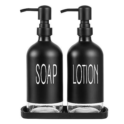 GMITING Hand and Dish Soap Dispenser Set, Kitchen Soap Dispenser Set with  Tray, 2 Pack 16 Oz White Glass Soap and Lotion Dispensers with Gold & Black