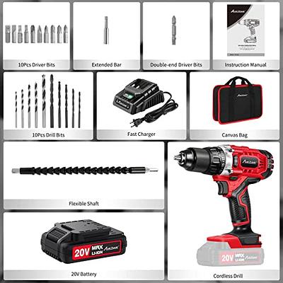 Avid Power Drill Set Cordless 20V Electric Drill with Battery and Fast Charger, Variable Speed, 23+1 Torque Setting, 23pcs Accessories Drill Kit, Hand