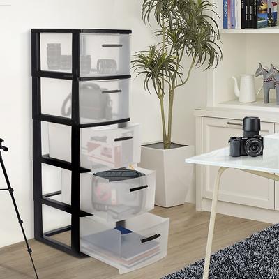 Homz Plastic 4 Drawer Medium Storage Tower, Clear Drawers & Black Frame (2 Pack)