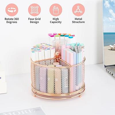 Marbrasse Rose Gold Desk Organizer, 360-Degree Rotating Multi-Functional  Pen Holder, 4 Compartments Rose Gold Desk Accessories, Home Office Art  Supply