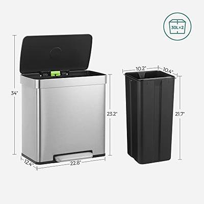 Poubelle : 2 x 15L Steel Step Bin, Silver/Black - Songmics