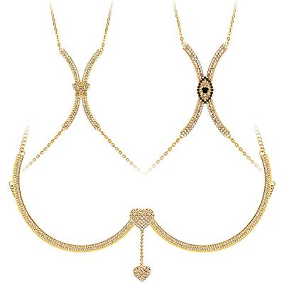 Heart Rhinestone Chest Bracket Body Jewelry Bra Chain For Women