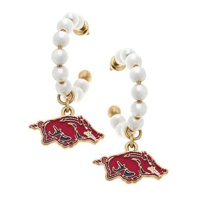 Women's CANVAS Style Oklahoma State Cowboys Pearl Cluster Enamel Hoop  Earrings