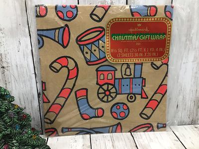 Vintage Hallmark Christmas Gift Wrap, Wrapping Paper With Toys