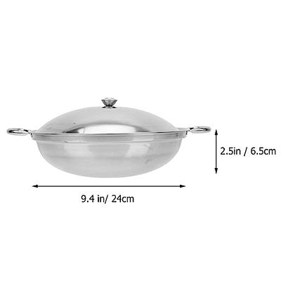 Hemoton Stainless Steel Wok Round Bottom Wok Large Fry Pan Large Capacity  Saute Pan