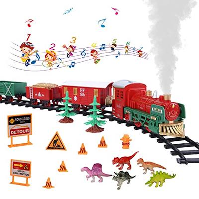  Train Sets with Steam Locomotive Engine, Cargo Car and Tracks,  Battery Powered Play Set Toy w/Smoke, Light & Sounds, for Kids, Boys &  Girls 3 4 5 6 7 Years Old 