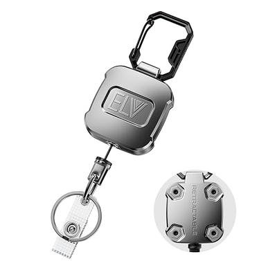 2 Pack Retractable Keychain, Heavy Duty Retractable Badge Holder Reel,  Retractable ID Badge Clip Reel with Steel Cable and Carabiner Clip, Badge  Reel