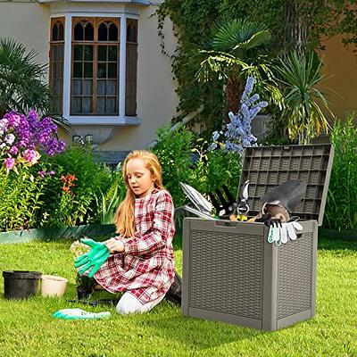 Yitahome  200 Gallon Wicker Outdoor Storage Box Large Rattan Deck Box In  Gray