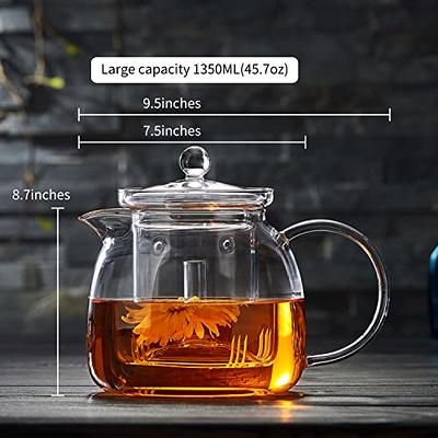 Unbreakable Glass Teapot with Removable Infuser, Glass Teapot Kettles  Stovetop Safe, 46oz/1350ml Large Capacity Glass Tea Kettle, Teapot for  Loose Leaf and Blooming Tea and Fruit Tea (46 OZ) - Yahoo Shopping