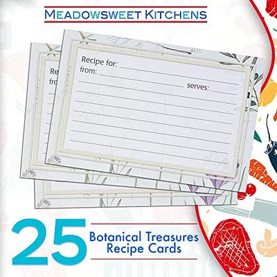 Meadowsweet Kitchens Recipe Card Set - 25 Double Sided Recipe Cards 4 x 6  Inch, Perfect Size Blank Cards for a Recipe Card Box, Make Your Own