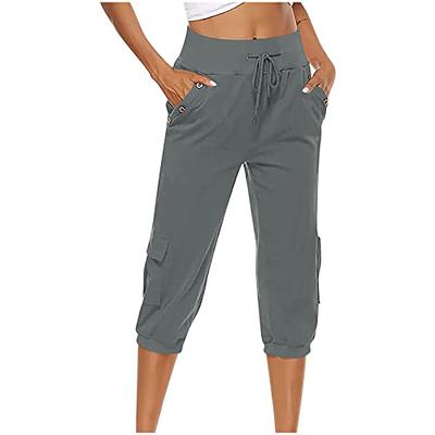 Womens Casual Cotton Linen Pants Summer Capris 2024 Drawstring Elastic  Wasit Cropped Leg Pants Plus Size Wide Leg Lounge Pants(XXXXL,Purple)