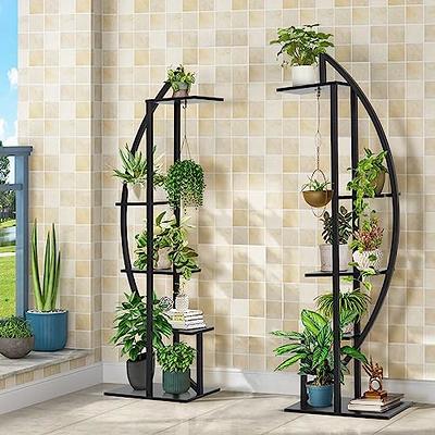 5 Tier Metal Plant Stand with Hanging Loop, Plant Shelf Holder for