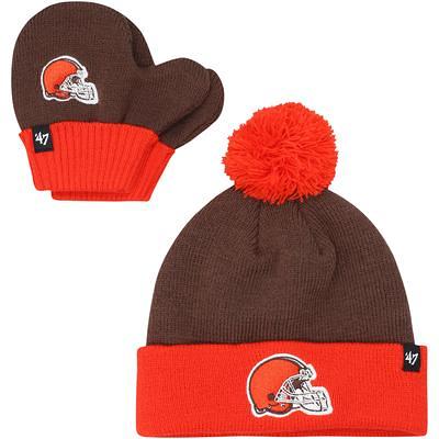 Youth New Era Brown/Orange Cleveland Browns 2021 NFL Sideline Sport Historic Pom Cuffed Knit Hat