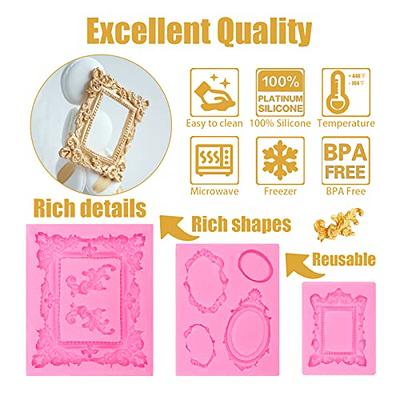 3 Pack Photo Frame Silicone Mold Picture Mirror Frames Fondant Candy Molds  for Cake Decorating, Sugar, Gum Paste, Chocolate, Cookies, Resin, Polymer