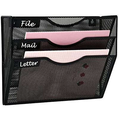 Mind Reader Black 3-Tier Jumbo Metal Mesh File Holder, Desktop File Box,  Magazine & Document Organizer