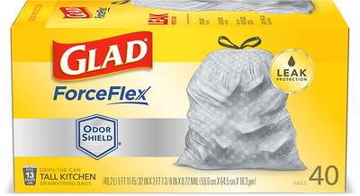 Glad ForceFlex Tall Kitchen Trash Bags, 13 Gallon, Gain Lavender with Febreze, 40 Count