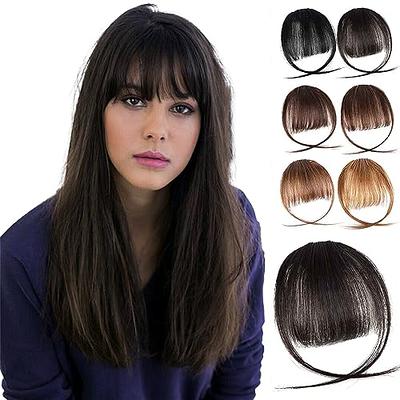 Clip in Bangs Menethe 100% Real Human Hair Bangs Extensions Natural Black Wispy Bangs Fringe with Temples Hairpieces Clip on Air Bangs Flat Neat