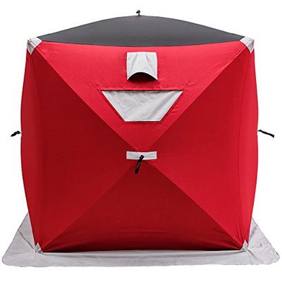  Goplus 2-4 People Ice Fishing Shelter, Pop-up Portable Ice  Fishing Tent with Carrying Bag, Windows, Zippered Door, Ground Nail and  Wind Rope, Insulated Ice Shanty House for Winter Fishing, Red 