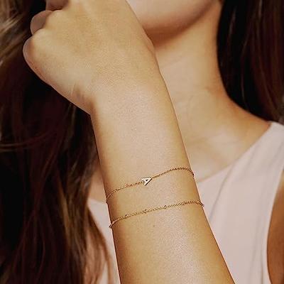 MRSXIA Gold Initial Bracelets for Women Girl,18K Gold Plated