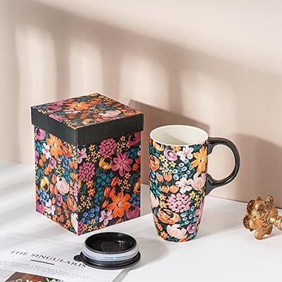Topadorn Ceramic Travel Mug Porcelain Coffee Cup with Spill-Proof Lid and  Box, 1
