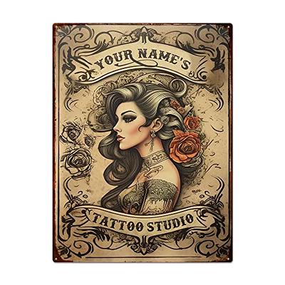 WODORO Custom Tattoo Studio Metal Tin Sign Wall Art Plaque, Ink Parlor  Tattoo Shop Tattoo Parlor Decor, Personalized Gifts for Tattoo Artists