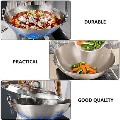 Cabilock 1pc Stainless Steel Wok Hand Hammered Iron Wok Cast Iron Wok Large  Stainless Steel Honeycomb Wok Griddle Pan Wok with Helper Handle Non Stick  Stir Fry Pan Wok Round Bottom 