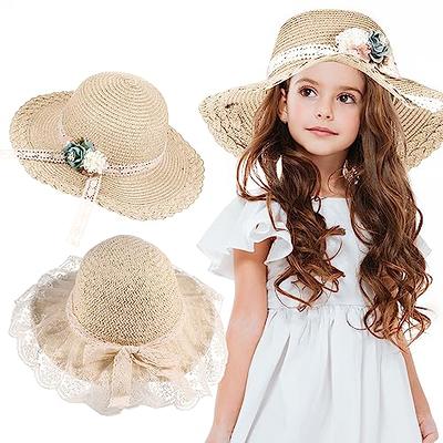 Xtinmee 2 Pcs Kids Straw Hat Summer Wide Brim Bowknot Girls Tea Party Hats  Floppy Kids Sunhat Breathable Girl's Sun Hat with Flower for Toddler Beach  Beige - Yahoo Shopping