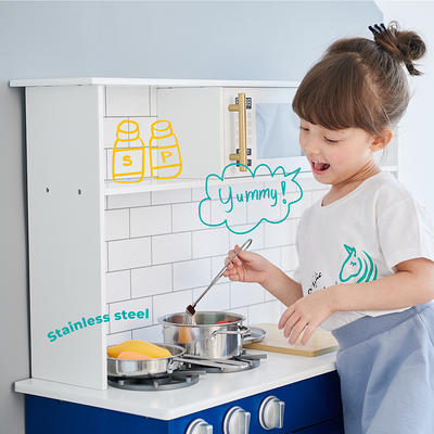 Teamson Kids Little Chef Santos Retro Wooden Kitchen Playset, Aqua/Whi