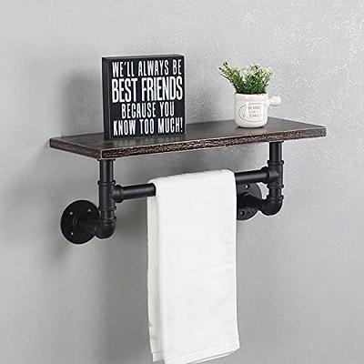 Solid Wood Wall Mounted Bathroom Shelves with Towel Bar