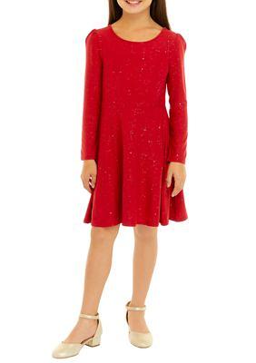 Derek Heart Girl Girls 7-16 Long Sleeve Promo Skater Dress, Red