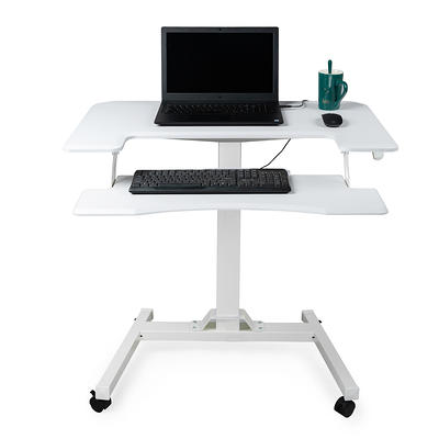 Hanover 28-In. Electric Height Adjustable Rolling Portable Medical, TV Tray Table, or Laptop Desk with Hidden Caster Wheels, White