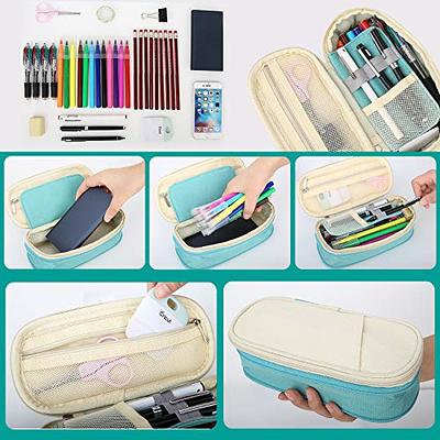 HAUTOCO Big Capacity Pencil Case Large Storage Pencil Pouch Canvas Handheld Pen Bag Portable Makeup Bag Aesthetic Stationery Bag Holder Box Desk