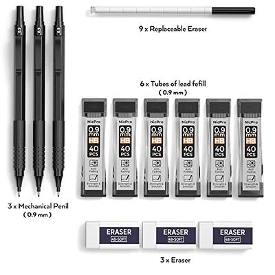 0.7mm Mechanical Pencil Set with Case, 3PCS Metal Artist Lead Pencil with 8  Tubes (480PCS) HB Lead Refills, 3 Erasers, 9 Eraser Refills For Engineer  Art Writing Drawing Drafting, Silver