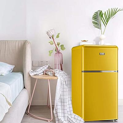 3.2 Cu. Ft Mini Fridge with Freezer for Bedroom, Dorm, Office, Compact  Refrigerator with Adjustable Thermostat, Removable Glass Shelves and  Reversible