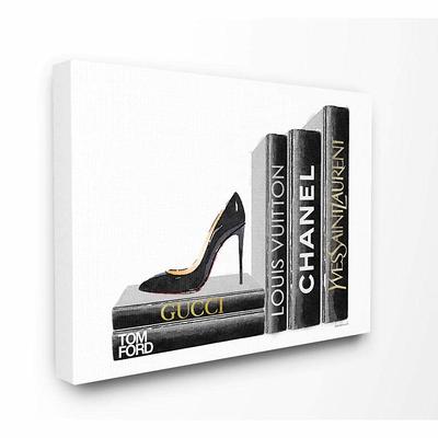 Stupell Industries Elegant Black Bow Heals on Glam Designer Bookstack Wall Art, 16 x 20, White