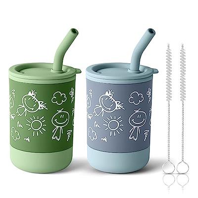 HOTUT Silicone Baby Straw Cup, 210ml/7oz Silicone Training Cup & Straw,Blue Sippy  Cup, Spill Proof Glass Cups for Toddlers