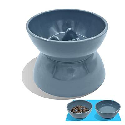 2 Extra Wide Raised Cat Bowls, Elevated Cat Bowls Anti-Vomiting Cat Feeder  Whisker Stress-Fre Dog Two Bowls Ceramic Cat Feeding Bowls White