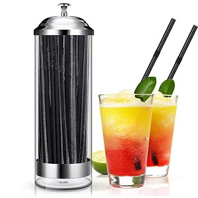 Straw Dispenser Drinking Straw Organizer Container with Stainless Steel Lid Transparent Drinking Straw Holder Striped Straw Drinking Straw for Kitchen