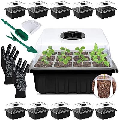 Sdjma Seed Starter Tray 5 Packs Seedling Starter Trays with Grow Light, Seed Starting Trays Kit with Humidity Dome (60 Cells) Indoor Gardening Plant