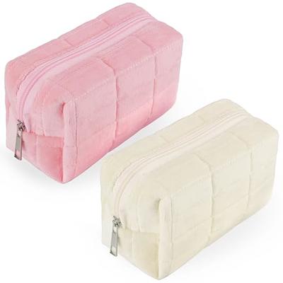 SOIDRAM 6 Pcs Checkered Makeup Bag Preppy Cosmetic Bag Bulk Pink