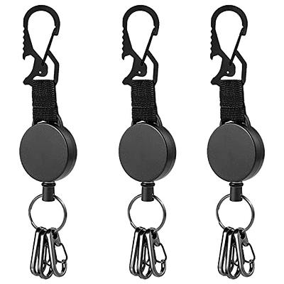  1 Pack ELV Retractable ID Badge Holder, Retractable Keychain Badge  Reel, Heavy Duty Metal Body, Strong Dyneema Cord, Carabiner and Key Chain,  30 inch Wire Extension, Hold Up to 15