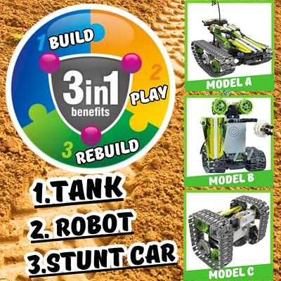 Remote Control Cars Robot Building Kit Educational Toys for Age 8-13 Fun  STEM Toys for Kids 3-in-1 RC Car Kit to Build Cool Building Blocks Set