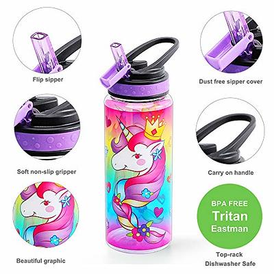 Cute Water Bottle for School Kids Girls, BPA FREE Tritan & Leak Proof &  Easy Clean & Carry Handle, 23oz/ 680ml - Unicorn