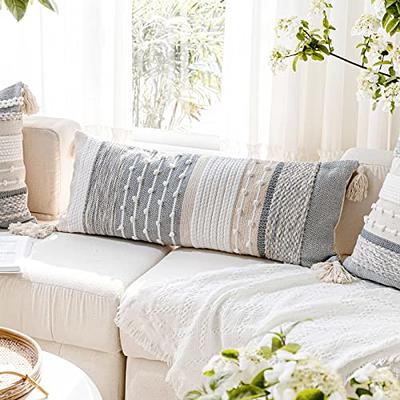 BlissBlush Gray Decorative Lumbar Pillow Cover 14x36, Grey Boho Long Body  Pillow for Bed, Farmhouse Lumbar Throw Pillow for Couch, Modern Accent