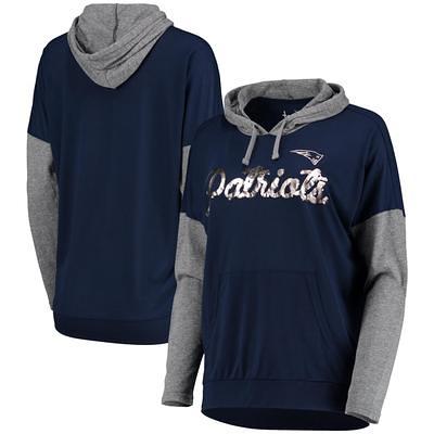 Women's Antigua Heather Gray/Black New England Patriots Victory Raglan Sleeve Pullover Hoodie Size: Large