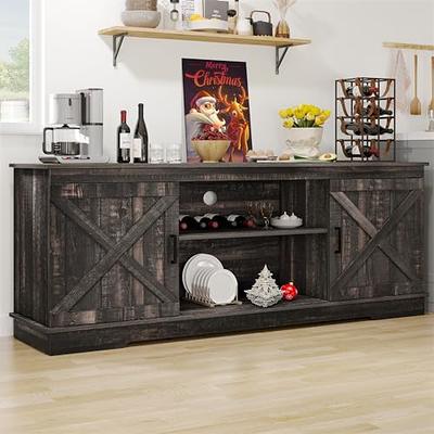 Farmhouse Coffee Bar Cabinet with Huth, 47 Sideboard Buffet Cabinet with  Removable 9 Wine Rack, Farmhouse Gray 