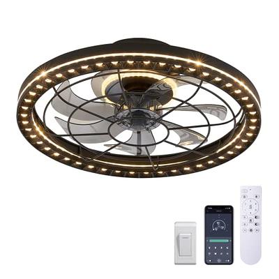 SAMPHON Ceiling Fans with Lights,24'' Caged Flush Mount Ceiling