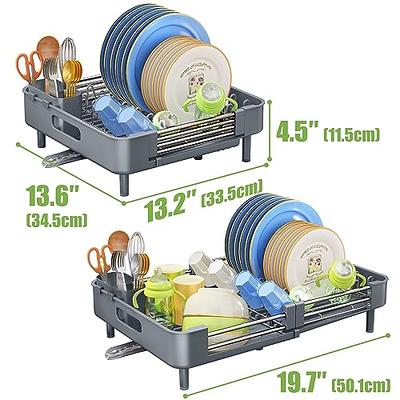 Dish Drying Rack - Expandable Dish Rack for Kitchen Counter, Large Dish  Drainer, Stainless Steel Drying Dish Rack with Utensil Holder, Grey